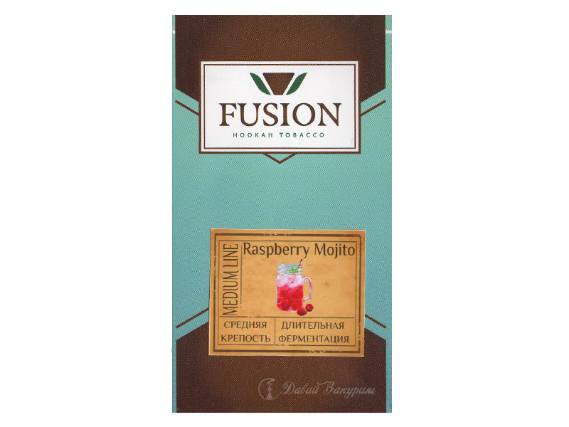 fusion-hookah-tobacco-raspberry-mojito-medium-line-sredniaia-krepost-dlitelnaia-fermentatsiia-izobrazhenie-na-upakovke-stekliannaia-kruzhka-s-malinoi-ldom-i-solominkoi