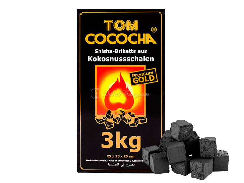 ugol-kokosovyi-dlia-kaliana-foto-upakovki-tom-cococha-premium-gold-20kg-razmer-kusochkov-25x25x25mm-chernaia-korobka-izobrazhenie-plameni