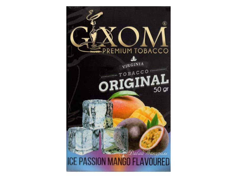 gixom-premium-tobacco-virginia-tobacco-original-50-gr-ice-passion-mango-flavoured-izobrazhenie-na-pachke-mango-marakuiia-i-kubiki-lda
