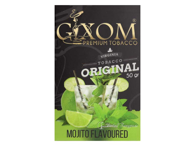 gixom-premium-tobacco-virginia-tobacco-original-50-gr-mojito-flavoured-izobrazhenie-na-pachke-stakan-s-napitkom-miata-laim